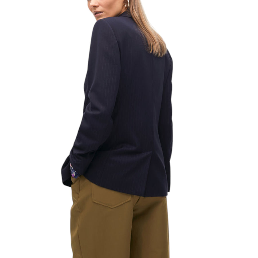 Blazer donna a righe con dettaglio gioiello sul bavero
