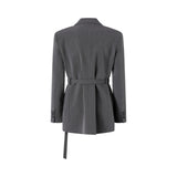 Blazer donna grigio in fresco di lana con cintura