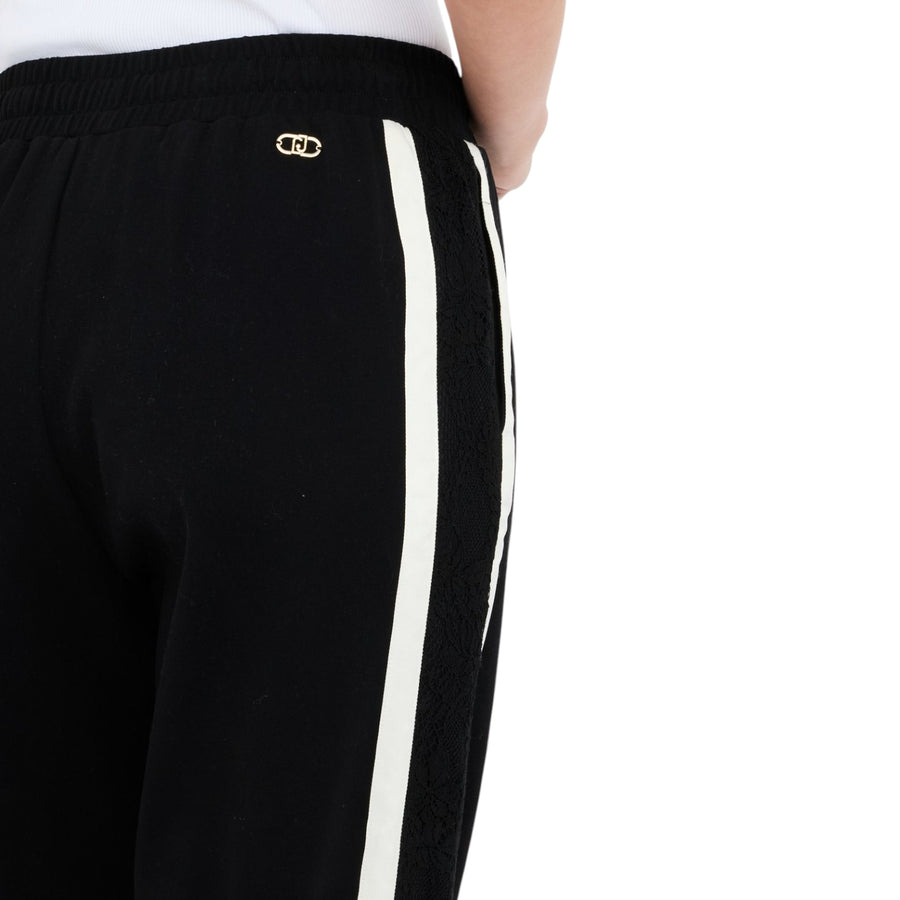 Pantaloni donna jogging in felpa con pizzo