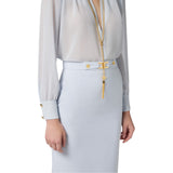 Gonna donna in crêpe con logo gioiello