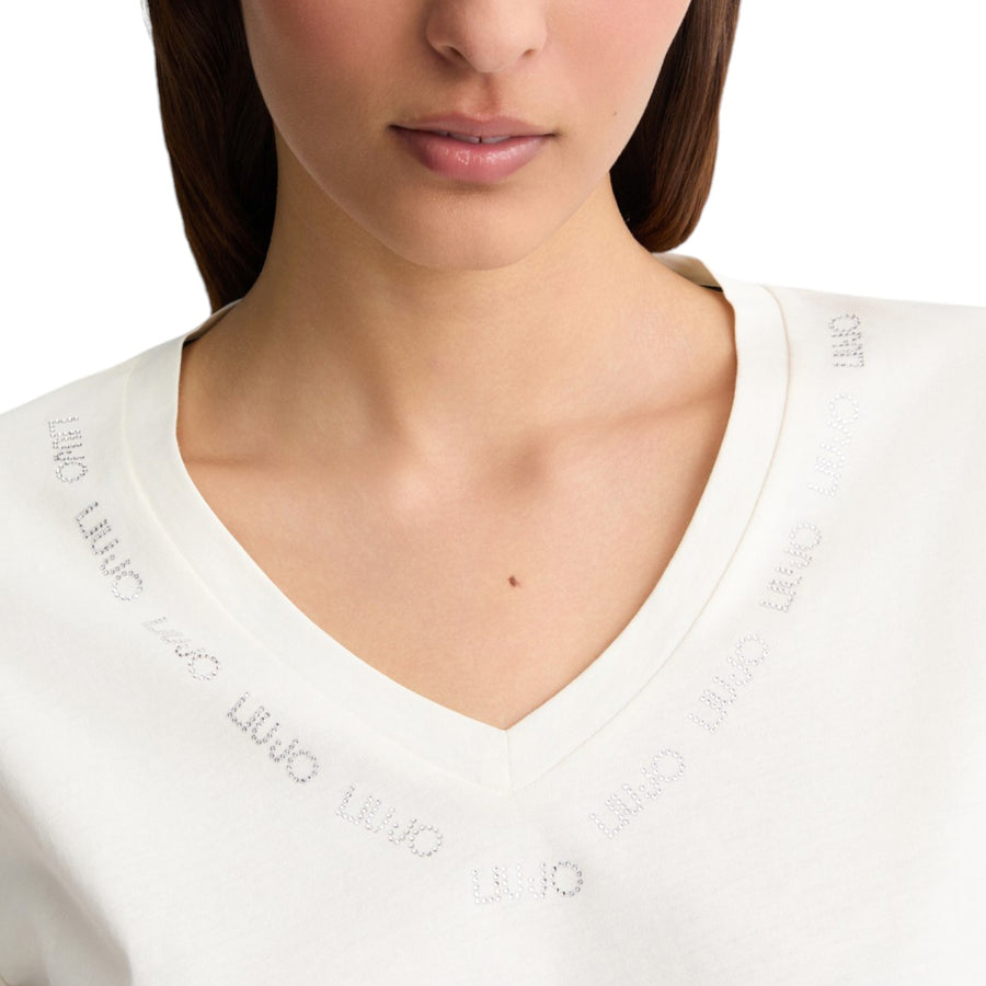 T-shirt donna con logo e strass