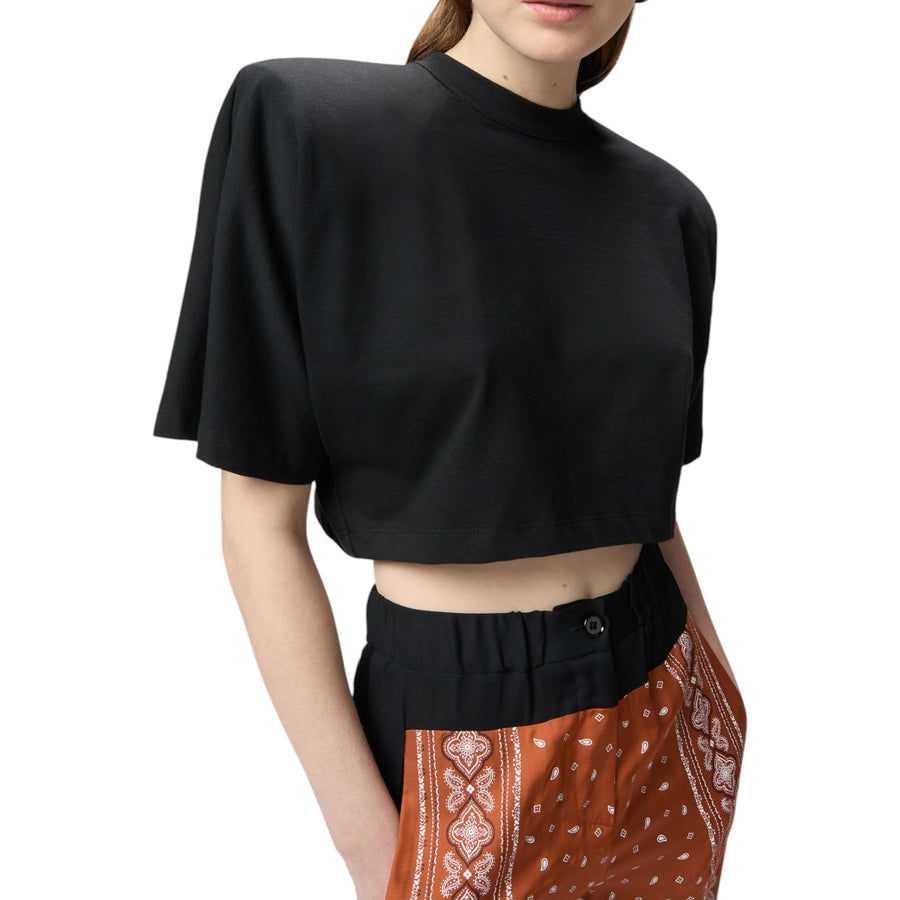 Crop top donna mezze maniche con spalle imbottite