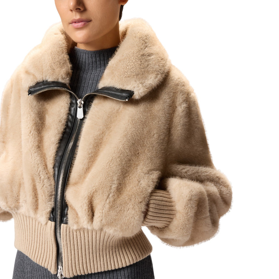 Bomber donna in tessuto effetto pelliccia