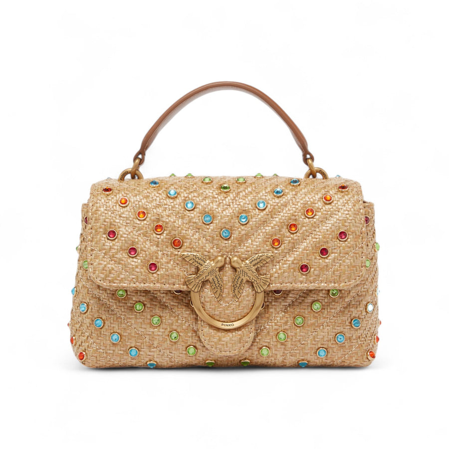 Borsa donna piccola a mano Lady Love Bag Puff in rafia cristalli colorati