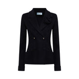 Giacca donna in maglia jacquard con spilla