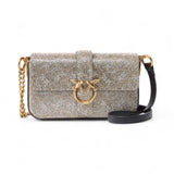 Borsa donna baby a tracolla con monogram di strass