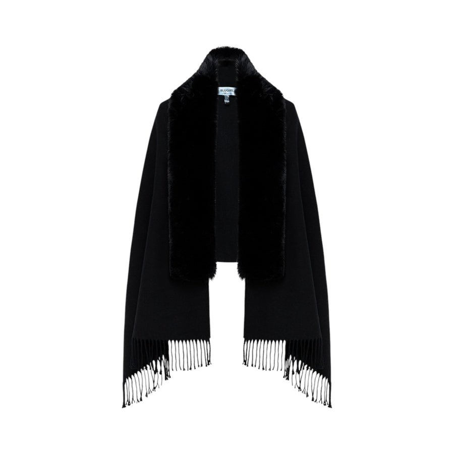 Stola donna in maglia con collo faux fur