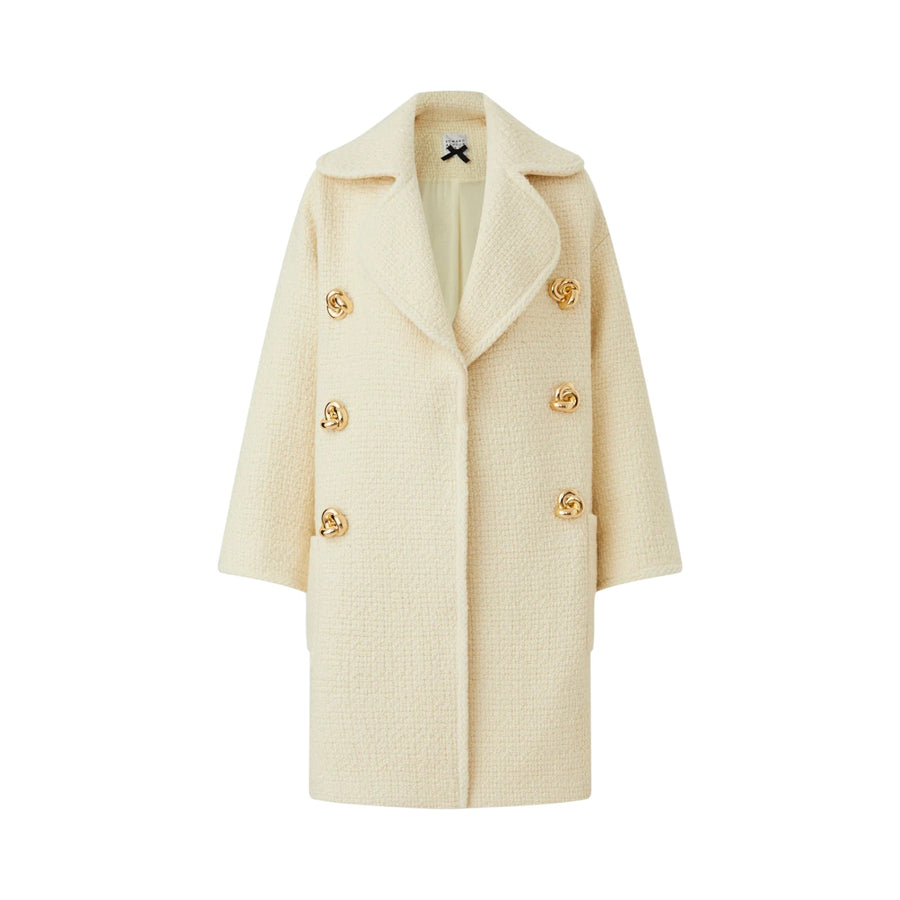 Cappotto donna crema in misto lana testurizzata con bottoni a cuore dorati