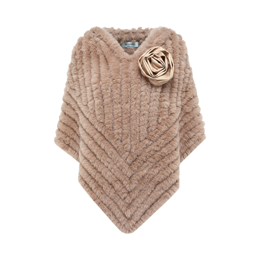 Poncho donna in faux fur con spilla