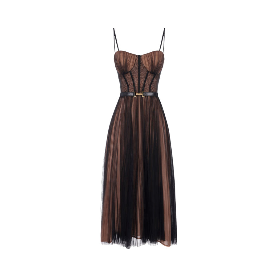 Abito donna bustier in tulle con cintura