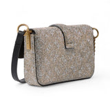 Borsa donna baby a tracolla con monogram di strass