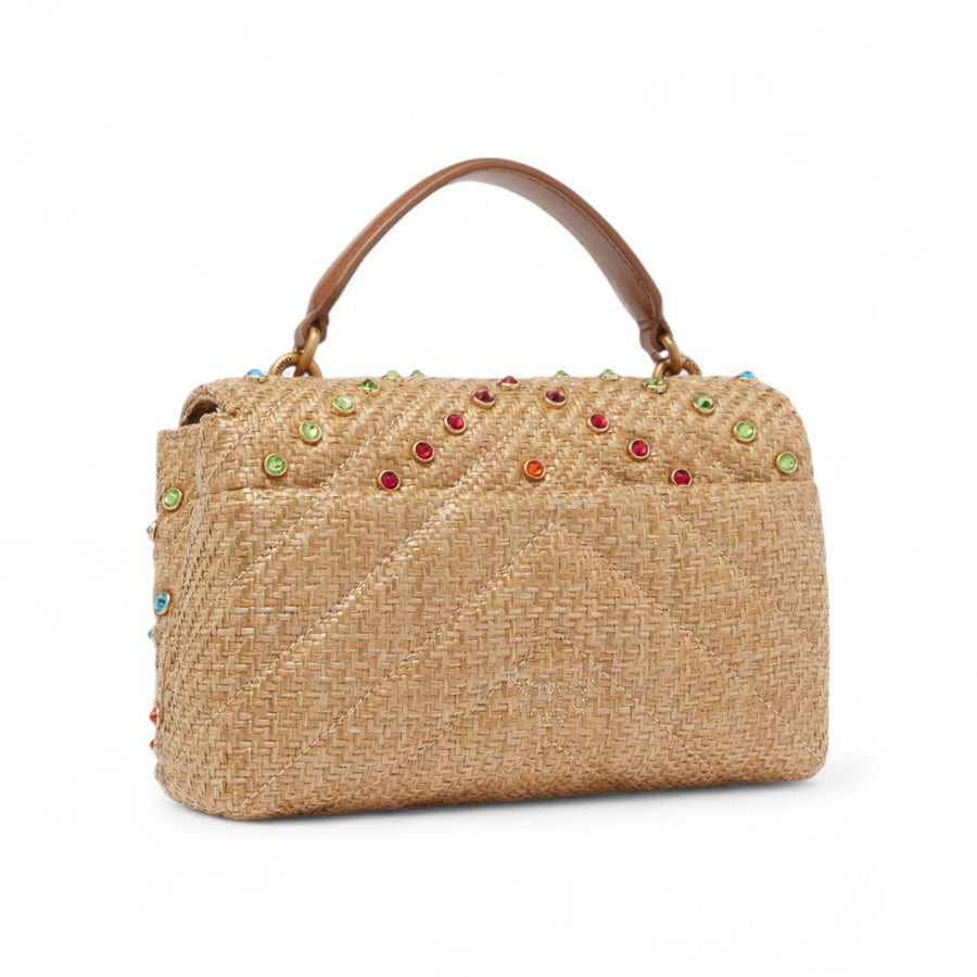 Borsa donna piccola a mano Lady Love Bag Puff in rafia cristalli colorati