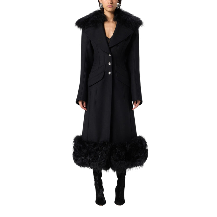 Cappotto donna in panno con pelliccia