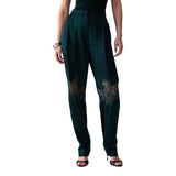 Pantaloni donna in raso con dettagli in pizzo