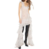 Abito donna in georgette con stampa piume
