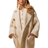 Cappotto donna crema in misto lana testurizzata con bottoni a cuore dorati