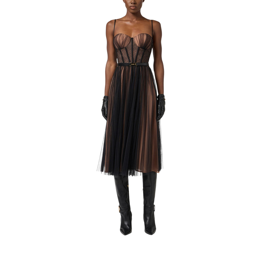 Abito donna bustier in tulle con cintura