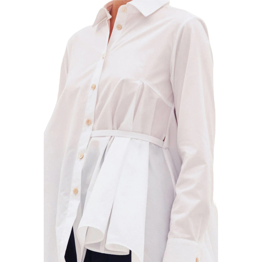 Camicia in cotone asimmetrico con schiena lunga donna