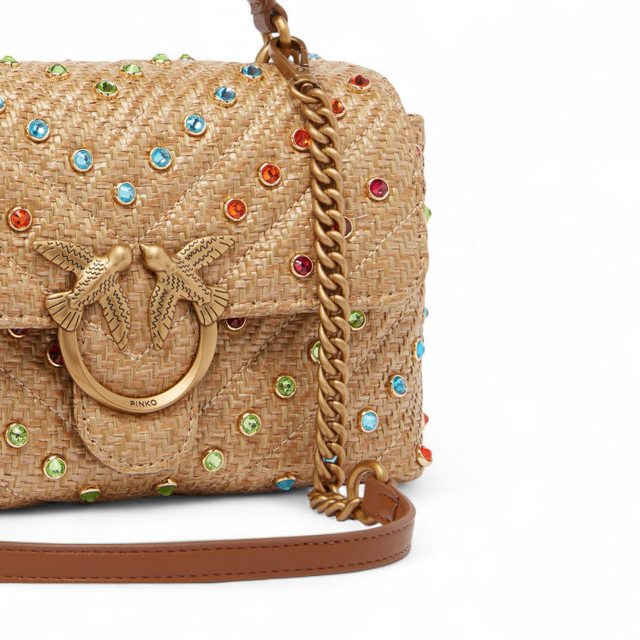 Borsa donna piccola a mano Lady Love Bag Puff in rafia cristalli colorati