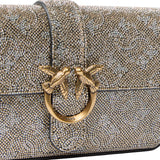 Borsa donna baby a tracolla con monogram di strass
