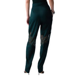 Pantaloni donna in raso con dettagli in pizzo