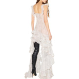 Abito donna in georgette con stampa piume