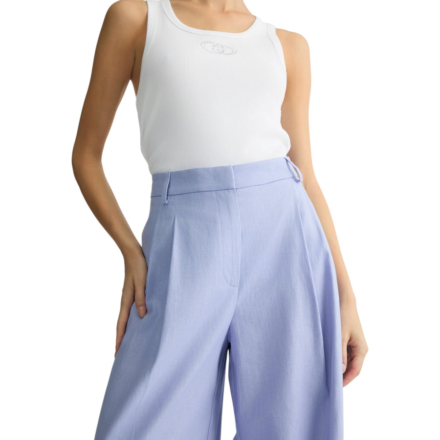 Pantaloni donna a palazzo in lino e cotone