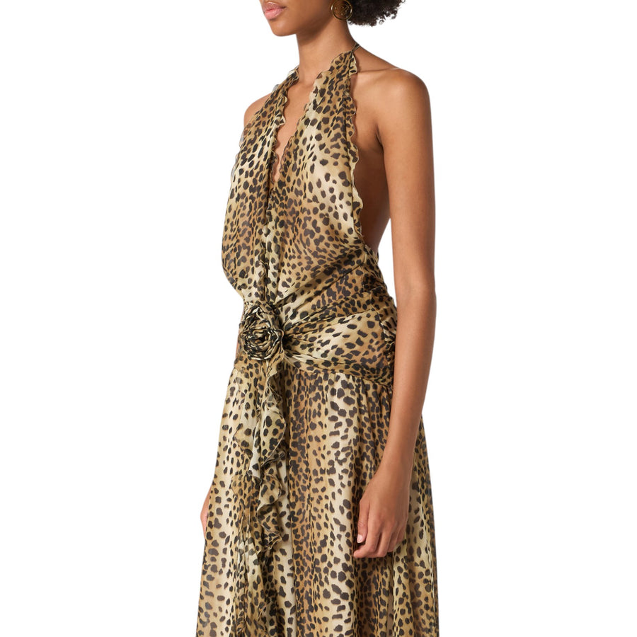 Abito donna lungo in georgette stampa animalier