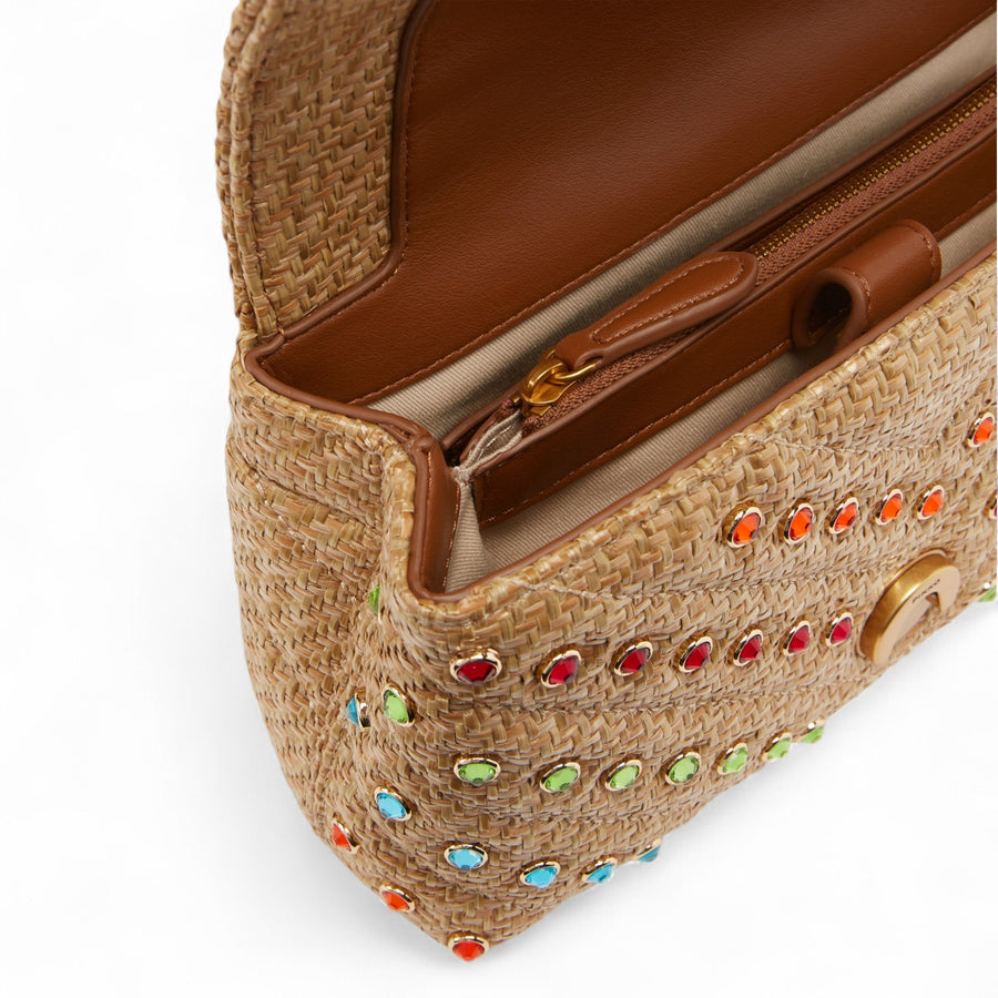 Borsa donna piccola a mano Lady Love Bag Puff in rafia cristalli colorati