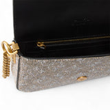 Borsa donna baby a tracolla con monogram di strass