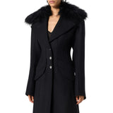 Cappotto donna in panno con pelliccia