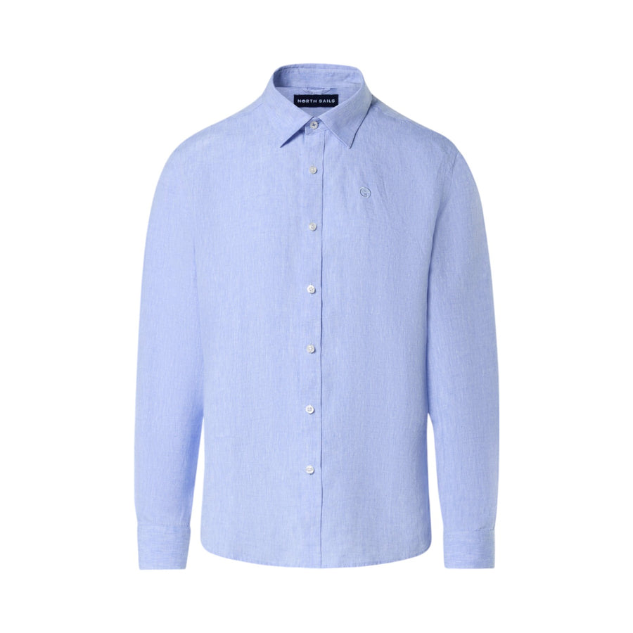 Camicia uomo in lino con logo ricamato