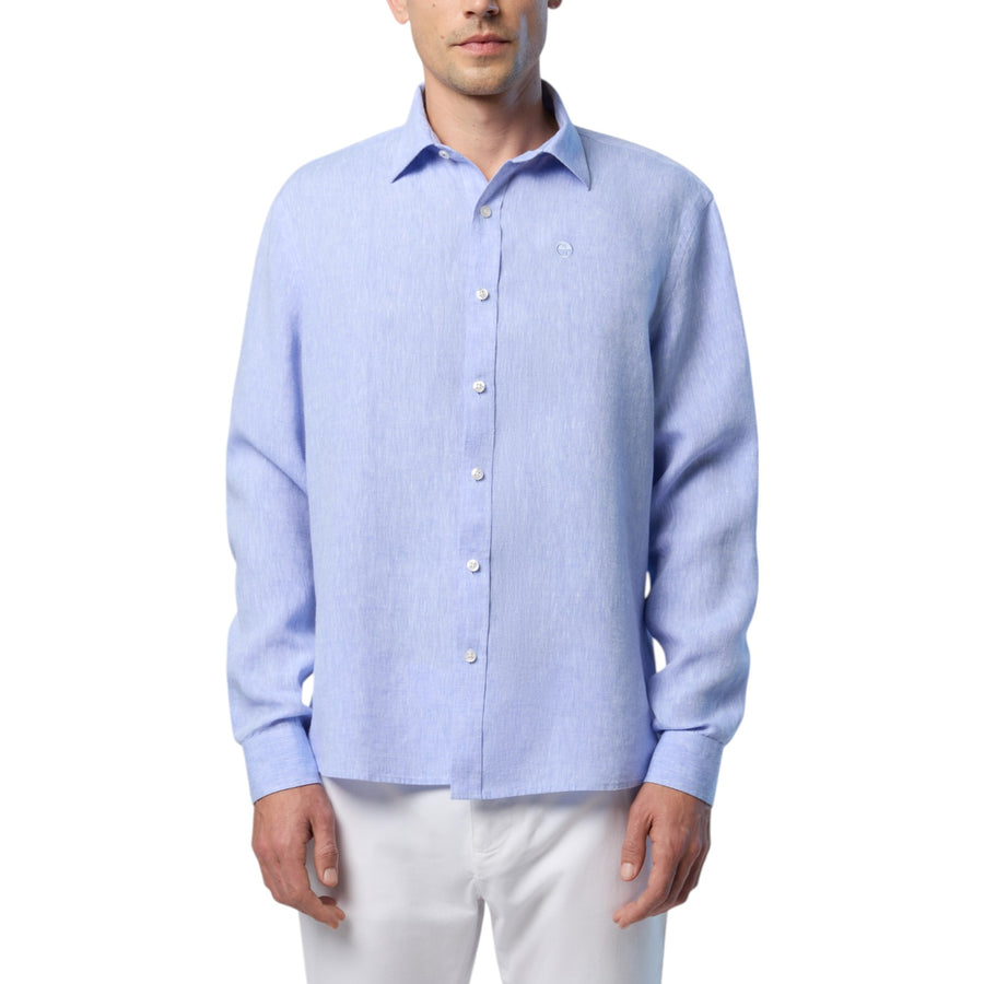 Camicia uomo in lino con logo ricamato