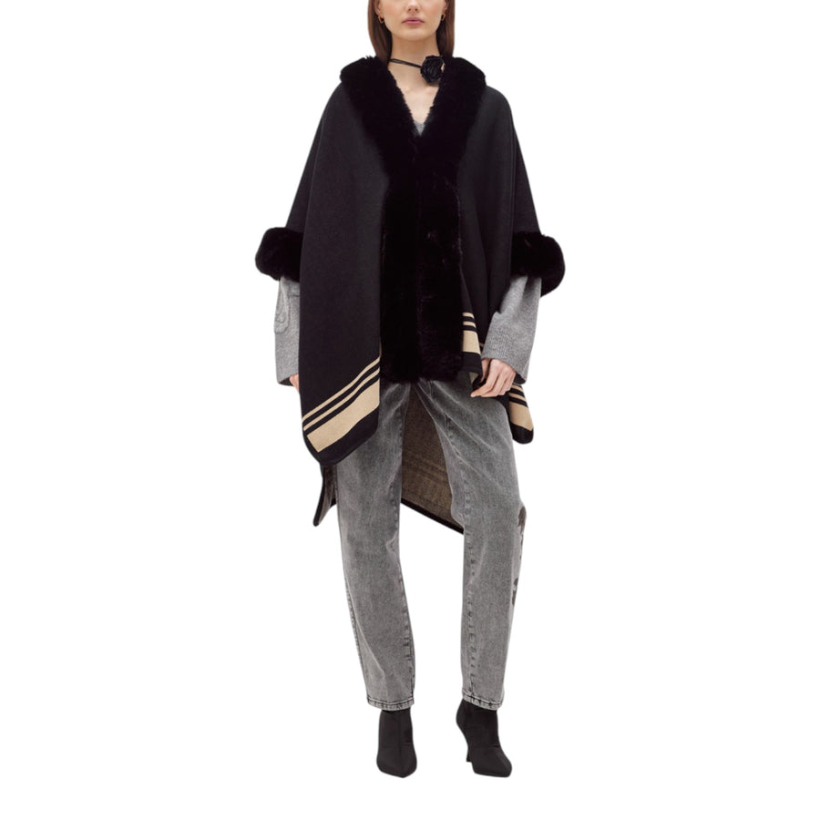 Cappa donna in maglia con faux fur