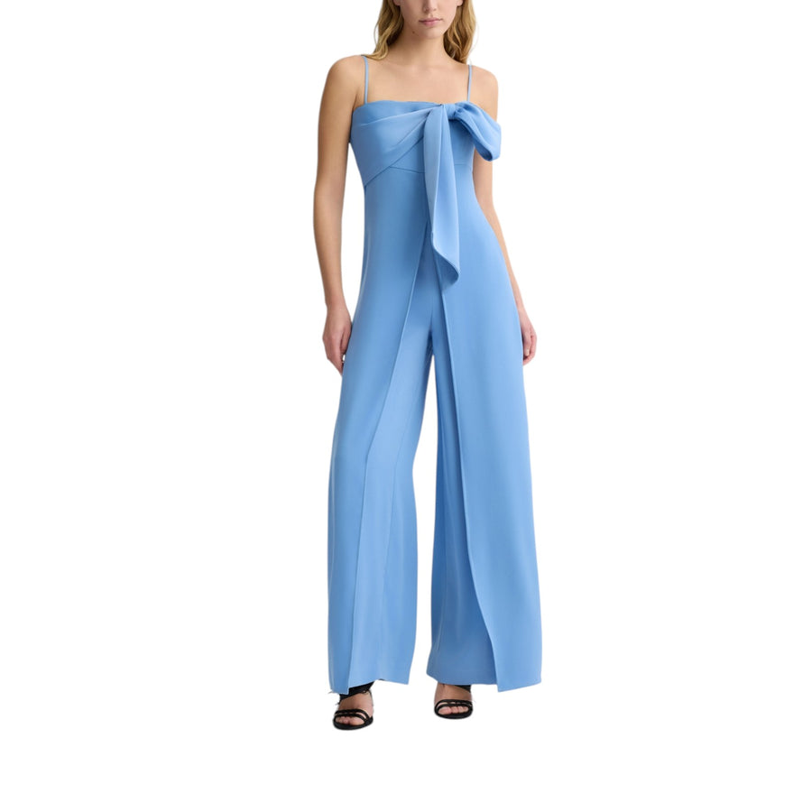 Tuta donna azzurra elegante con fiocco