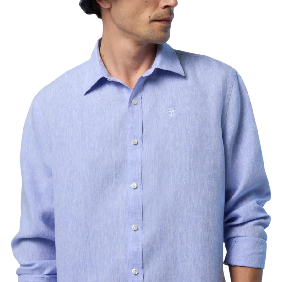 Camicia uomo in lino con logo ricamato