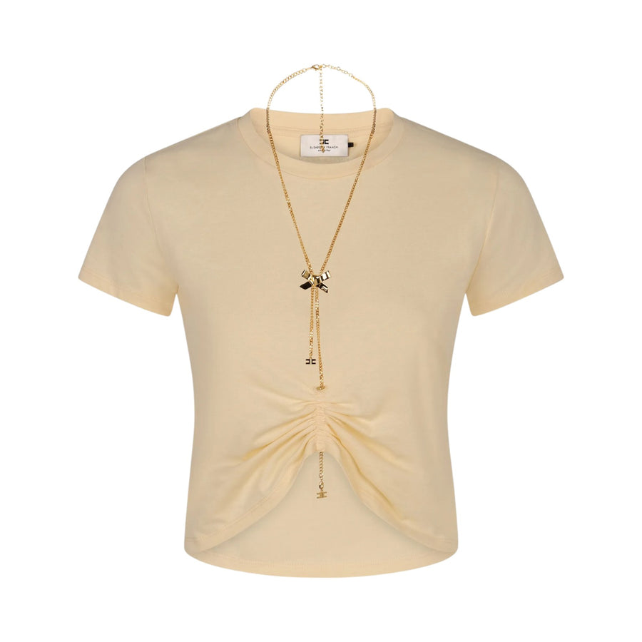 T-shirt donna in jersey con collana a fiocco