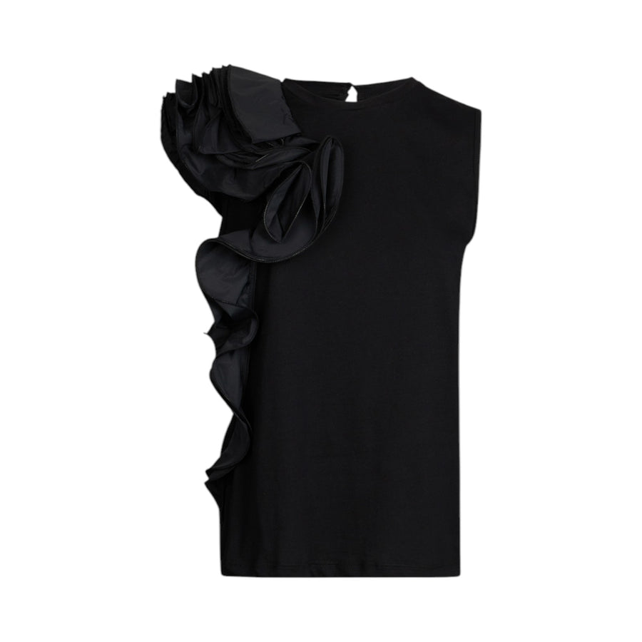 T-shirt donna nera con volant