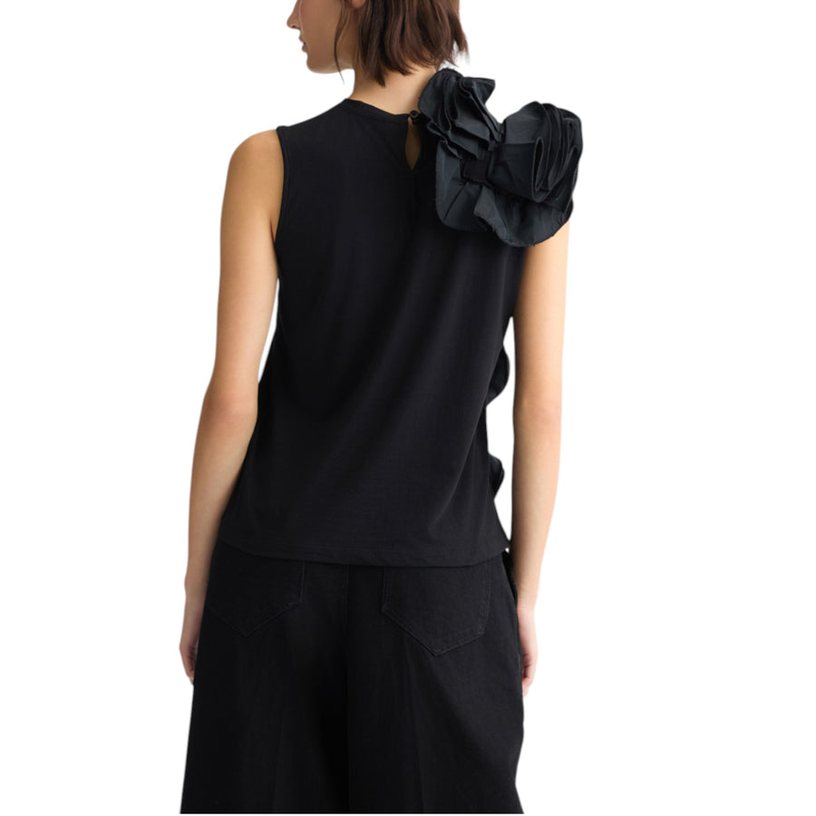 T-shirt donna nera con volant