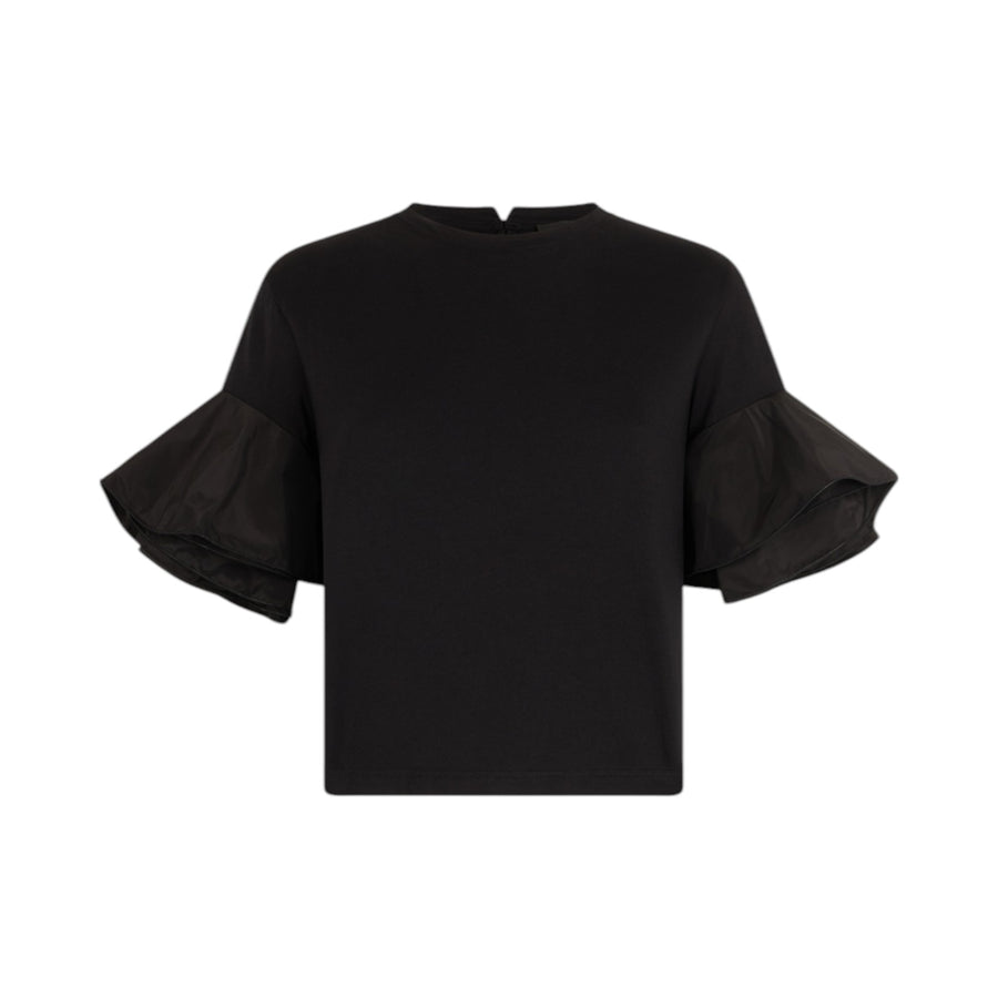T-shirt donna nera con volant nera