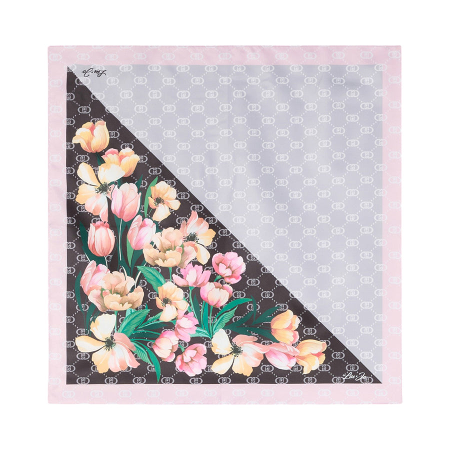 Foulard donna grigio con angolo floreale