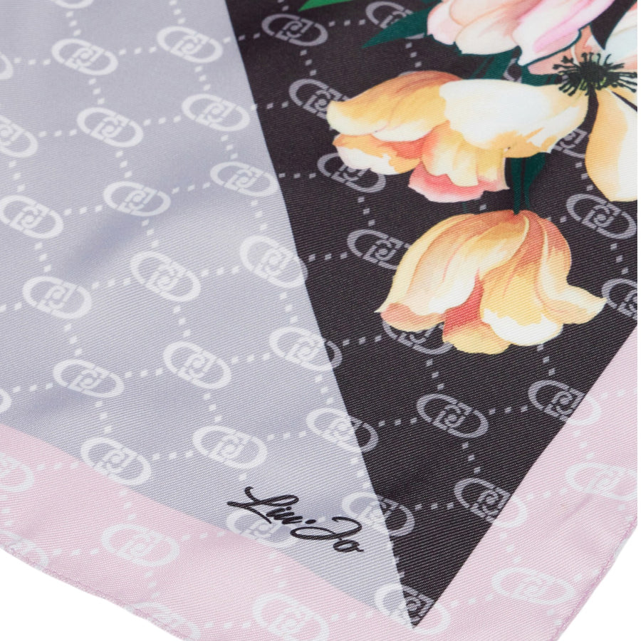 Foulard donna grigio con angolo floreale