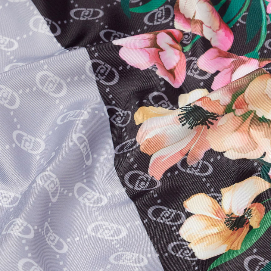 Foulard donna grigio con angolo floreale