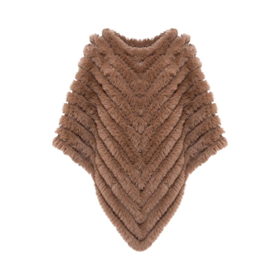 Poncho donna in faux fur con spilla