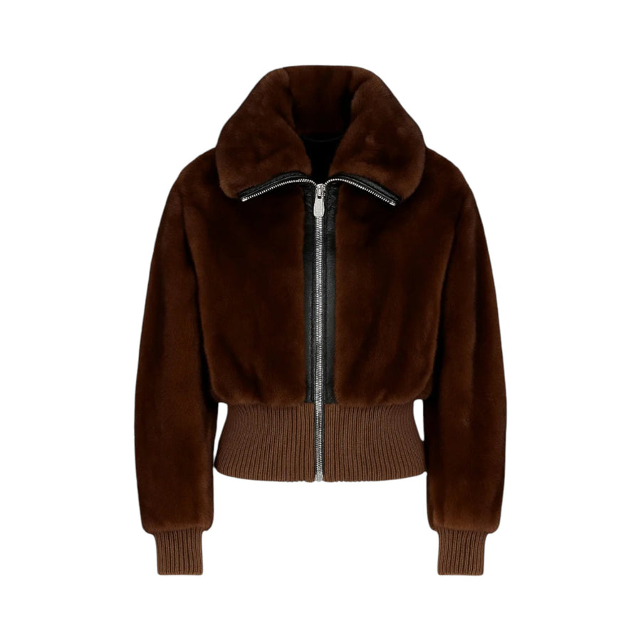 Bomber donna in tessuto effetto pelliccia