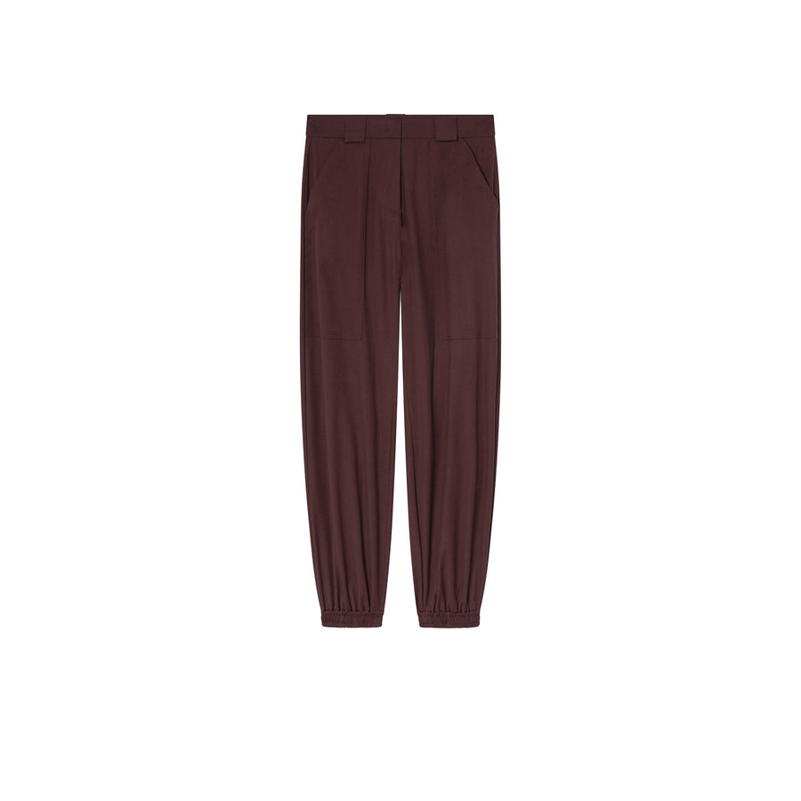 Pantaloni donna utility in flanella con elastico al fondo