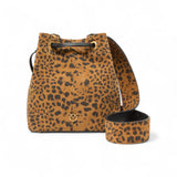 Borsa donna secchiello a tracolla piccola in suede leopardato
