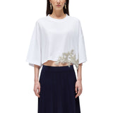 T-shirt donna in jersey con patch cristalli