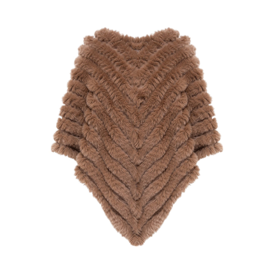 Poncho donna in faux fur con spilla