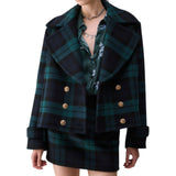 Cappotto donna doppiopetto corto tartan